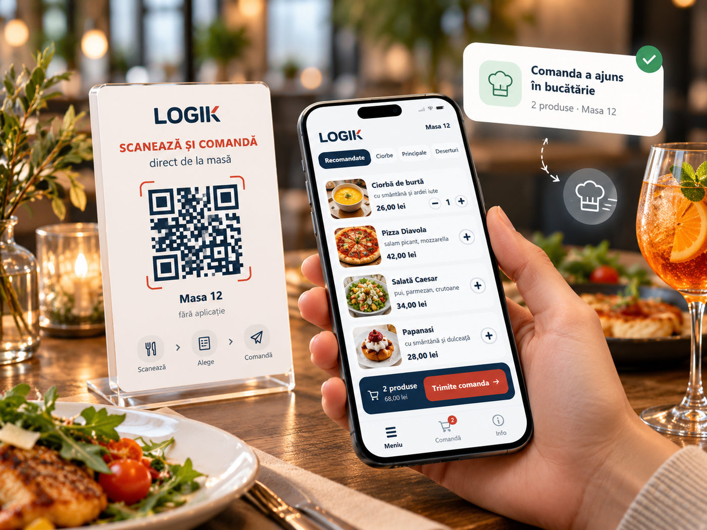 Comandă Logik prin cod QR de la masă, transmisă în bucătărie