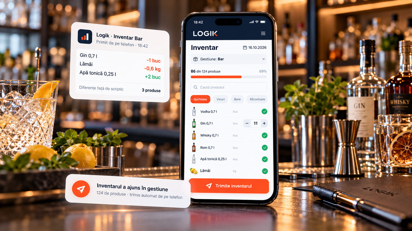 The Logik app for bar stocktaking on a phone, sending the stocktake to inventory